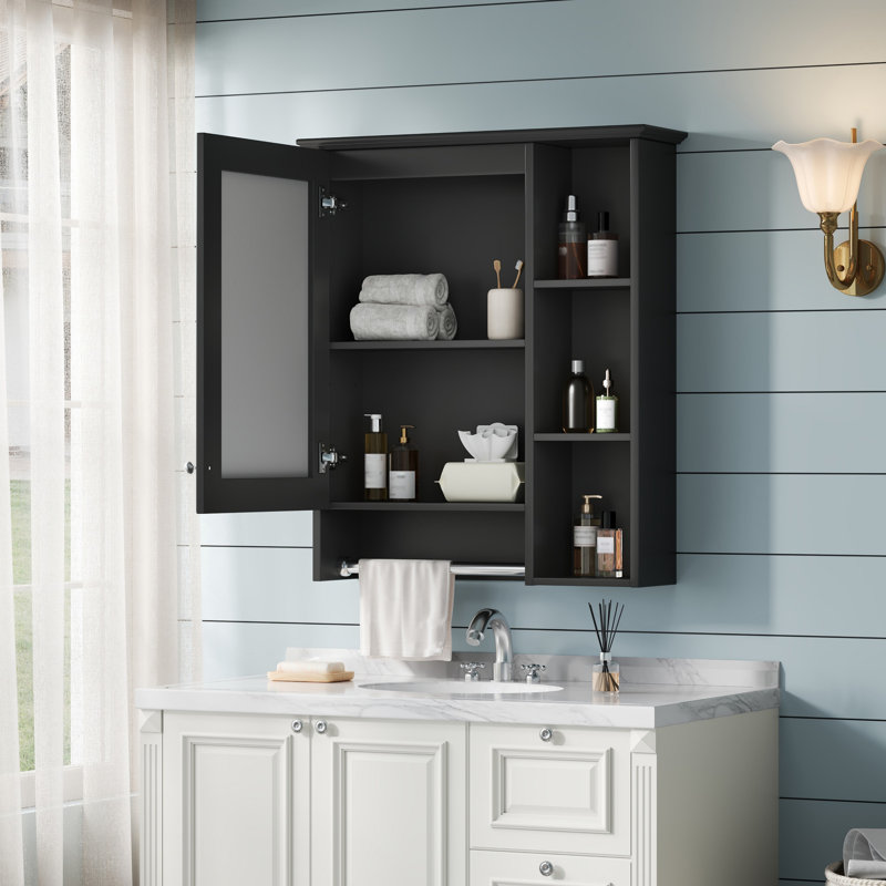 3-in-1 Bathroom Mirror Cabinet, 24-inch Wall Mounted Medicine Cabinet With Adjustable Shelf & Tower Bar, High-define Mirror With Storage For Bathroom Vanity