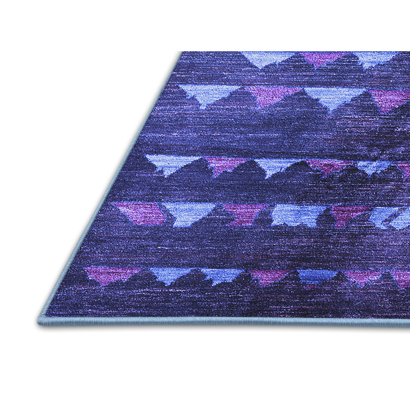 Tapis bleu / gris foncé en laine et polyester tissé à la machine Elissandro