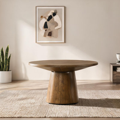 Table basse sculpturale ronde avec base piédestal, finition brun noyer de 29 pouces