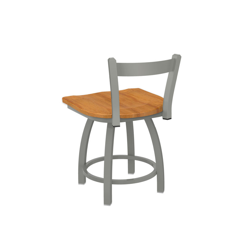 Tabouret de coiffeuse en métal Catalina, Nickel anodisé, Bois - érable moyen