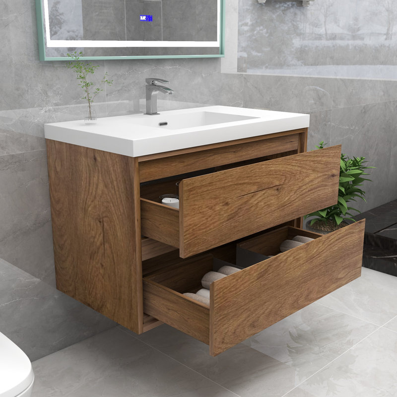 Wittig 36" Wall-Mounted Single Bathroom Vanity Set, Teak Oak