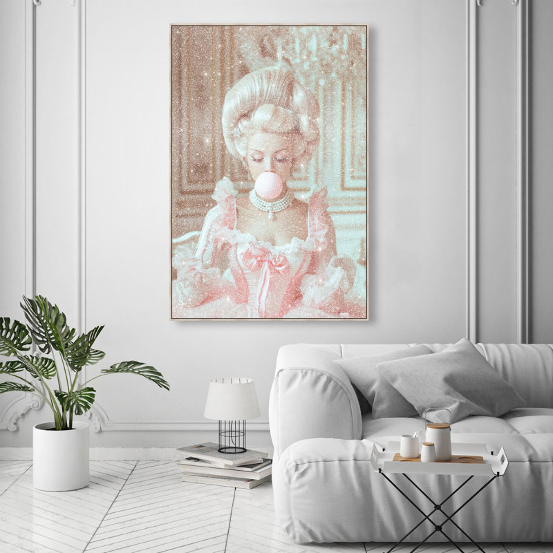 Oliver Gal Bubble Queen Glam - Diamond Dust Framed Canvas Art, 54" H x 36" W, Cream