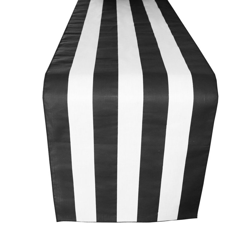 Eghard Rectangle Striped Cotton Table Runnner, Black, 90" x 14"