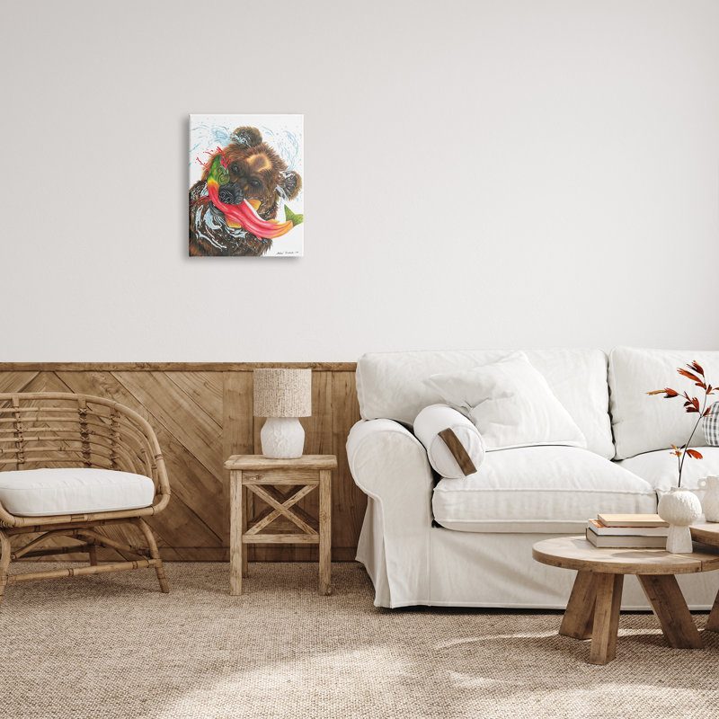 «Brown Bear Hunting River Fish Forest Animal Kingdom» par Andrea Kochish - impression d'art graphique, H 20 po x l 16 po