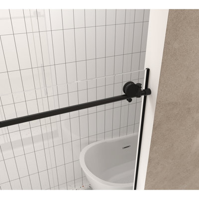 44 - 48" Width Shower Door Of 76" Height, 1/4"  6 Mm  Clear Tempered Glass, Matte Black Finish, Stainless Steel Large Handle, Proof Film, Stable Sliding With Wheels W X H, 6 Mm Look, For