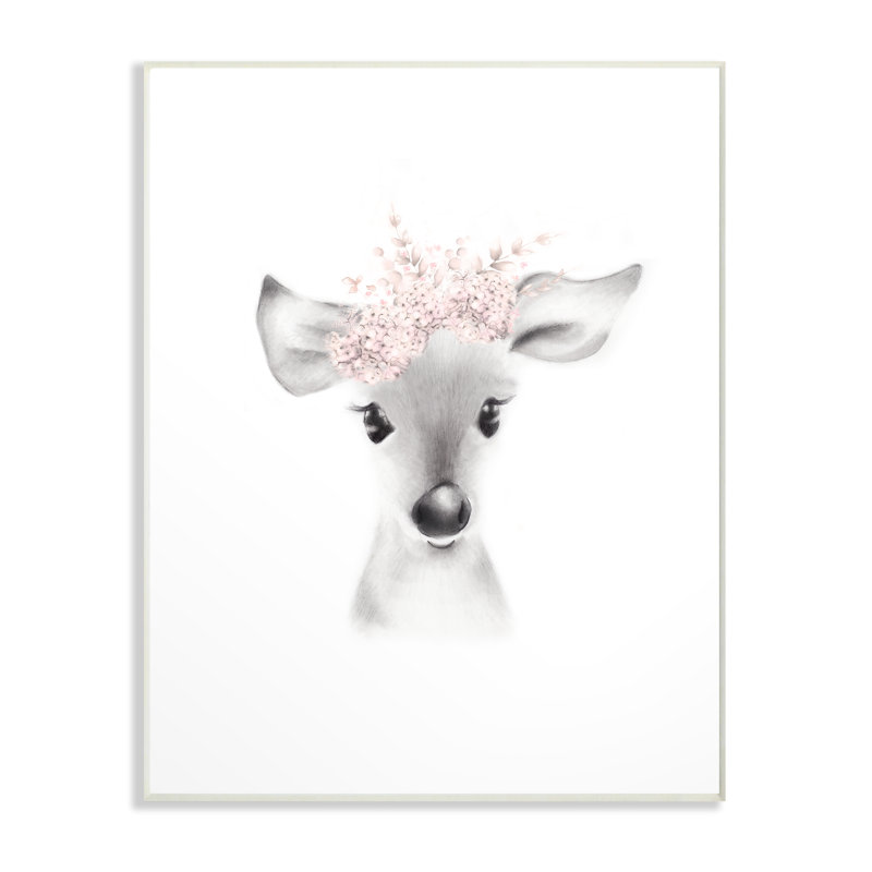 Gupton Fluffy Deer Flowers Art, Giclée encadrée blanc bord de mer, H 15 po x l 10 po x P 0,5 po