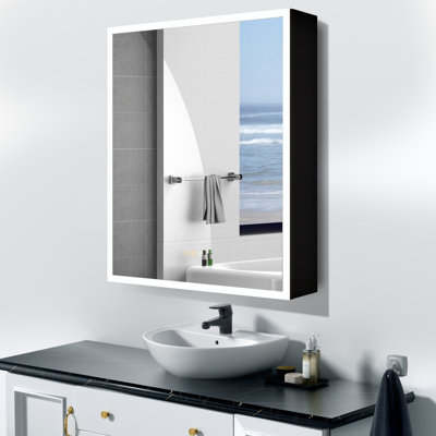 24'' W x 30'' H Medicine Cabinet with Led Lights and Mirror, Surface or Recessed Mounted Bathroom Cabinet, 3-color Mode Lights, Defogger, Memory Function, Outlet & Usb, Dimmer, Large Storage Space ,Black, Right Hinge