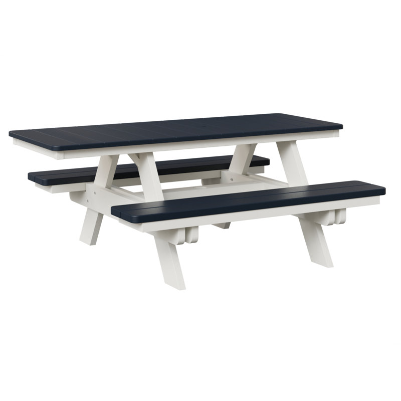  Table de pique-nique rectangulaire régulière avec base blanche Ada, H 30,5 po x L 71,5 po x l 57,5 po, Bleu marine / blanc