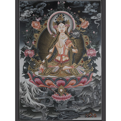 Goddess White Tara Brocadeless Thangka Painting | Pure 24K Gold | Acrylic Paint