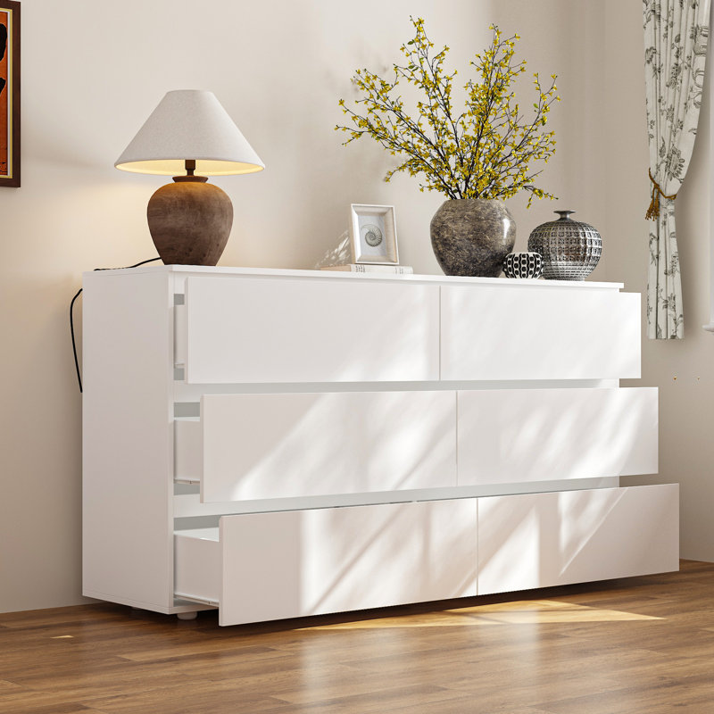 59"W 6 Drawer Dresser, White