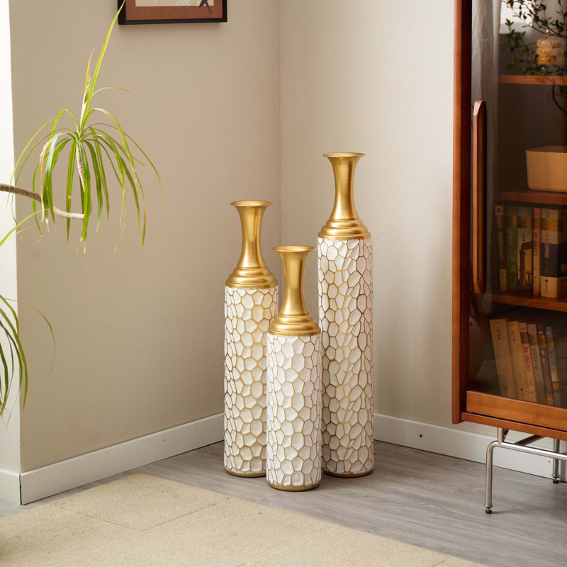 Ensemble de 3 grands vases de plancher en métal émaillé de style moderne