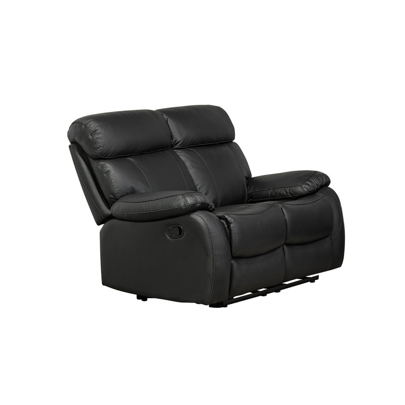 Causeuse inclinable en cuir véritable Belal, Noir, H 39 po x l 61 po x P 39 po