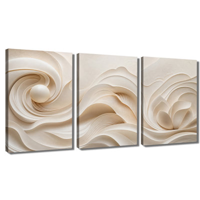 Décoration murale sur toile 3D à relief texturé abstrait représentant des vagues et des lotus