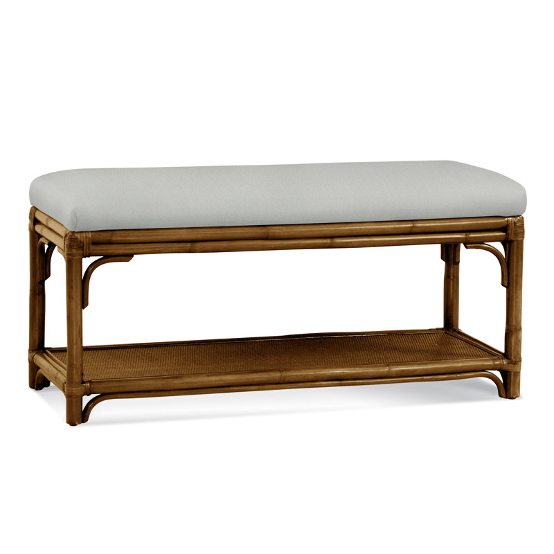 Summer Retreat Wicker Shelf Storage Bench, Havana, Light Blue Performance Fabric; 0851-55