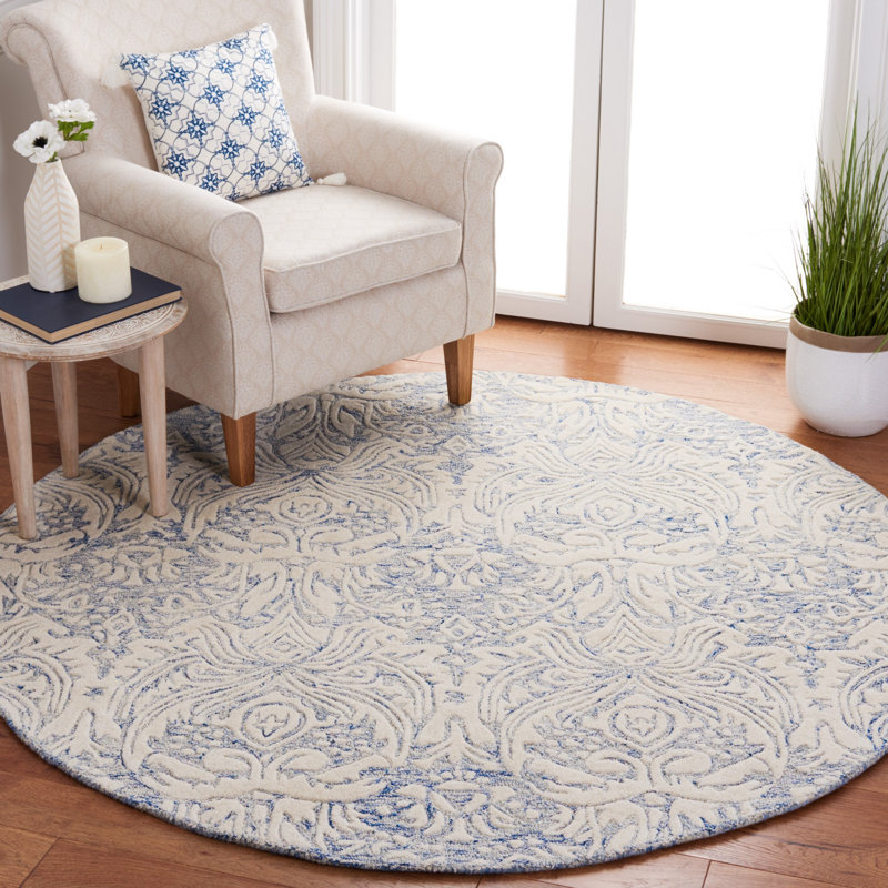 Elilah Hand Tufted Wool And Cotton With Latex Damask Rug, Round 6'