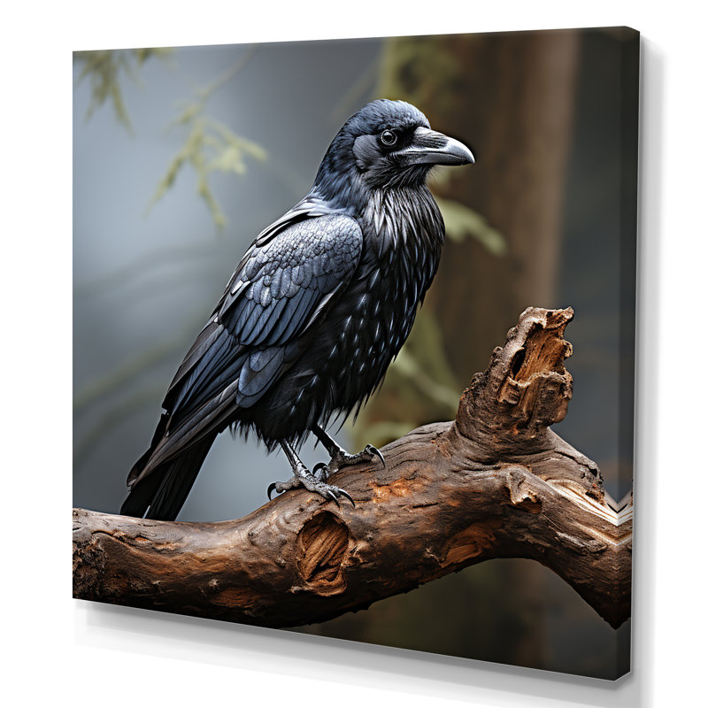 Mysterious Raven Guardian II - Art mural animal corbeau, Toile tendue, H 30 po x l 30 po x P 1,5 po
