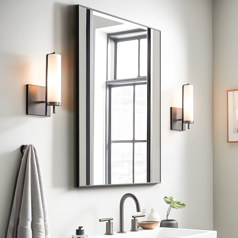 Miroir de salle de bain mural Kayelle, Noir, noir, noir, noir, 39 po x 30 po