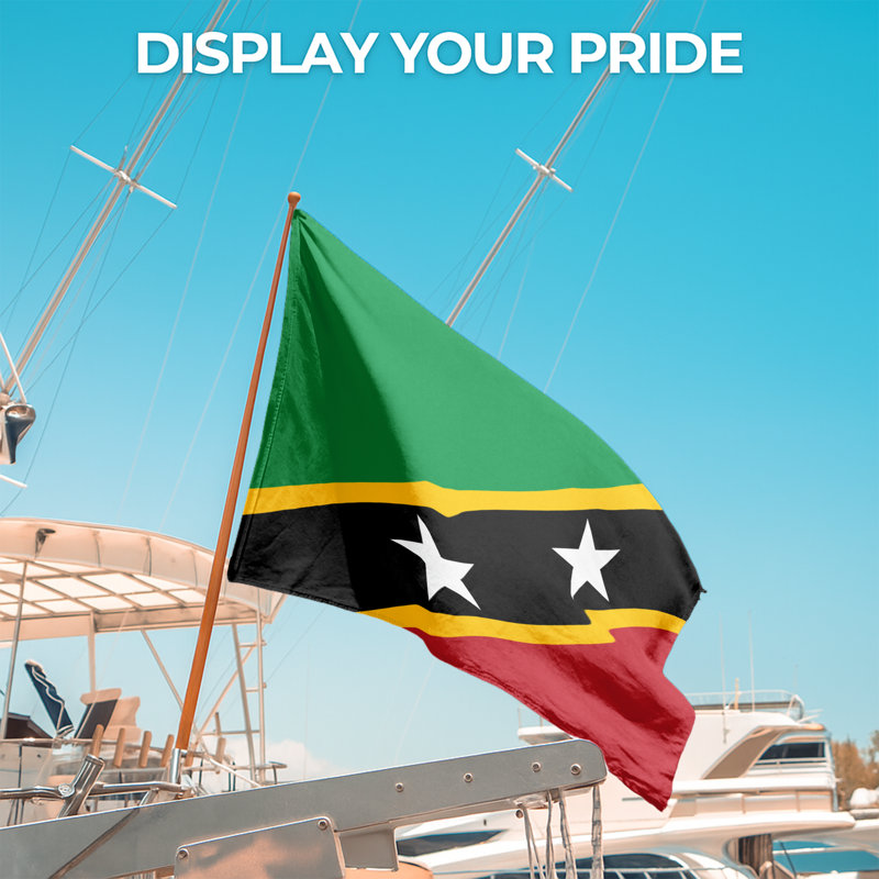 Drapeau extérieur de Saint-Kitts-et-Nevis (1,5 x 2,4 m) - Polyester durable et résistant à la décoloration, double couture, œillets en laiton - Drapeau des Caraïbes imprimé en haute définition