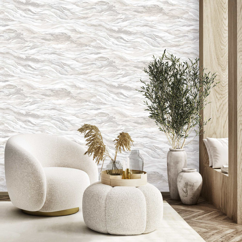 Papier peint aspect pierre marbré inspiré de la nature, Beige