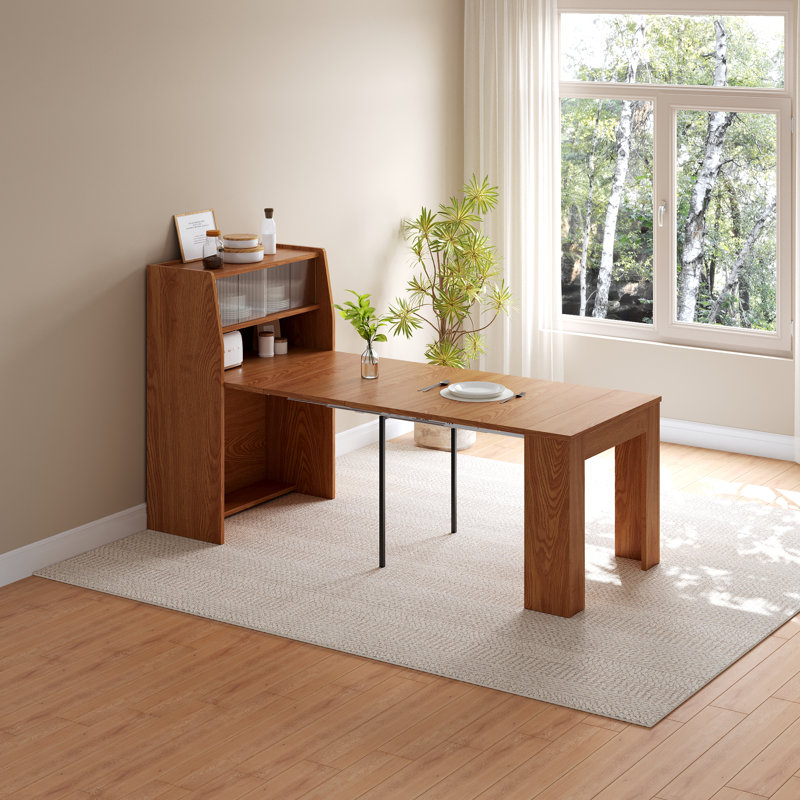 Dining Table And Storage Sideboard, Multifunctional Space-Saving Kitchen Dining Table, Brown