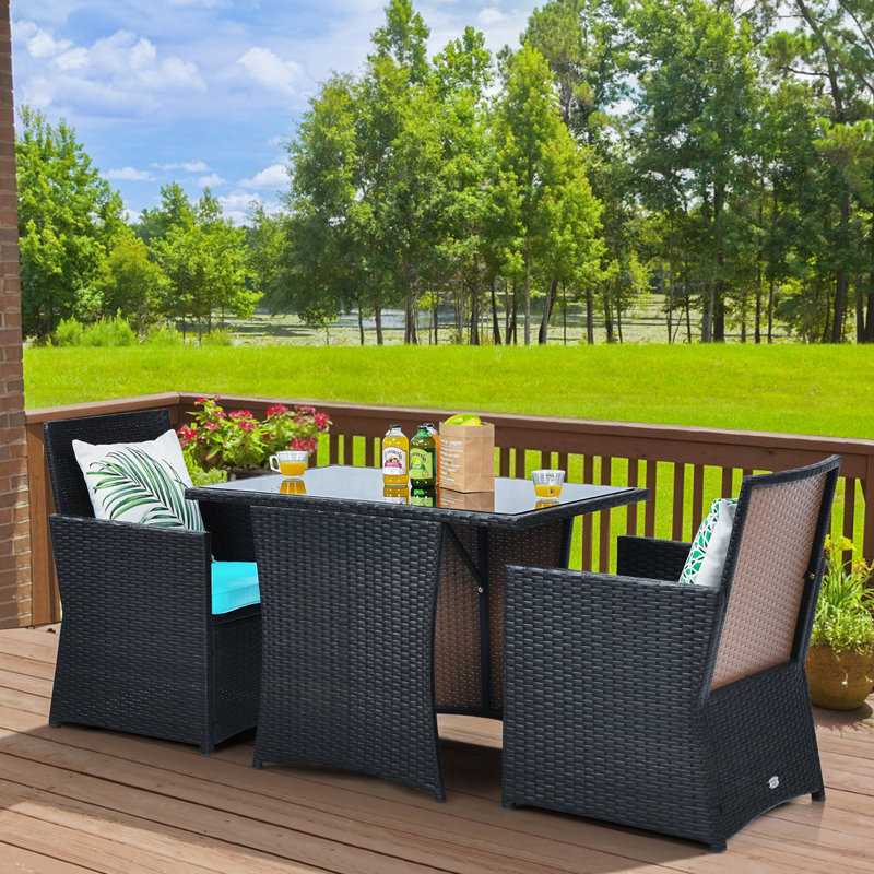 Altherr 2 - Person Patio Dining Set with Rectangular Table , Cushions Included, Mixed Brown, Turquoise, 28"H x 41"W x 25"D
