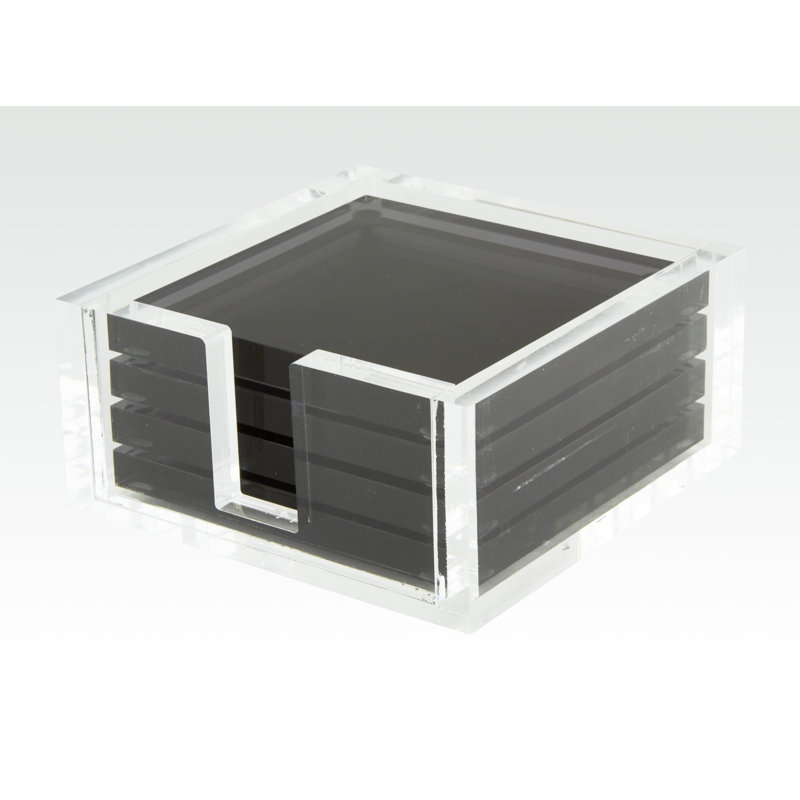 Glass Coaster Set With Holder, Black