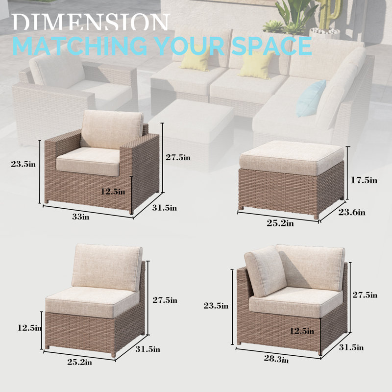Canapé modulaire de patio extérieur réversible 6 personnes avec coussins Amberson