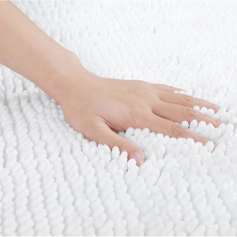 Ensemble de 2 tapis de salle de bain en chenille moelleux et moelleux, Blanc