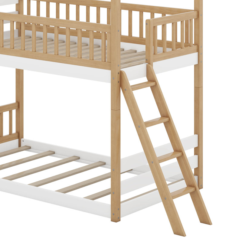 Kids Twin Over Twin Bunk Bed, Natural/White