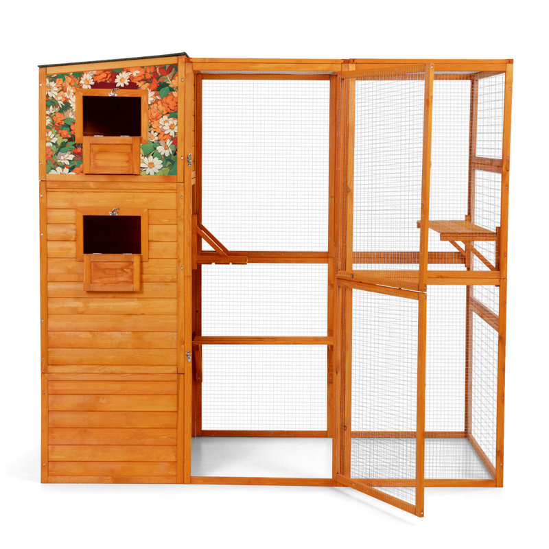 Enclos pour chat 68,89 "H, 4 espaces pour animaux avec 2 aires de repos et plateformes, toit imperméable, motifs colorés oranges pour le plaisir de plusieurs animaux de compagnie