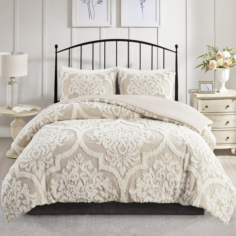 Ensemble d'édredon 3 pièces en chenille de coton double / grand taupe Peace