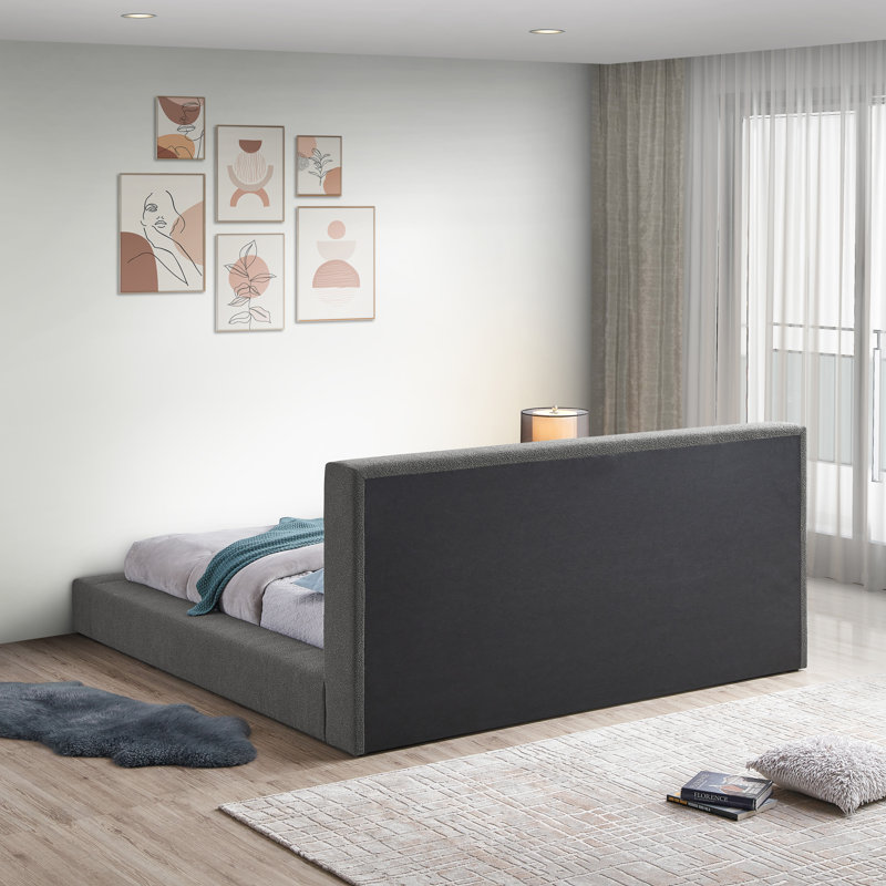 Issaias Upholstered Panel Storage Bed, Grey Boucle Fabric, Full / Double