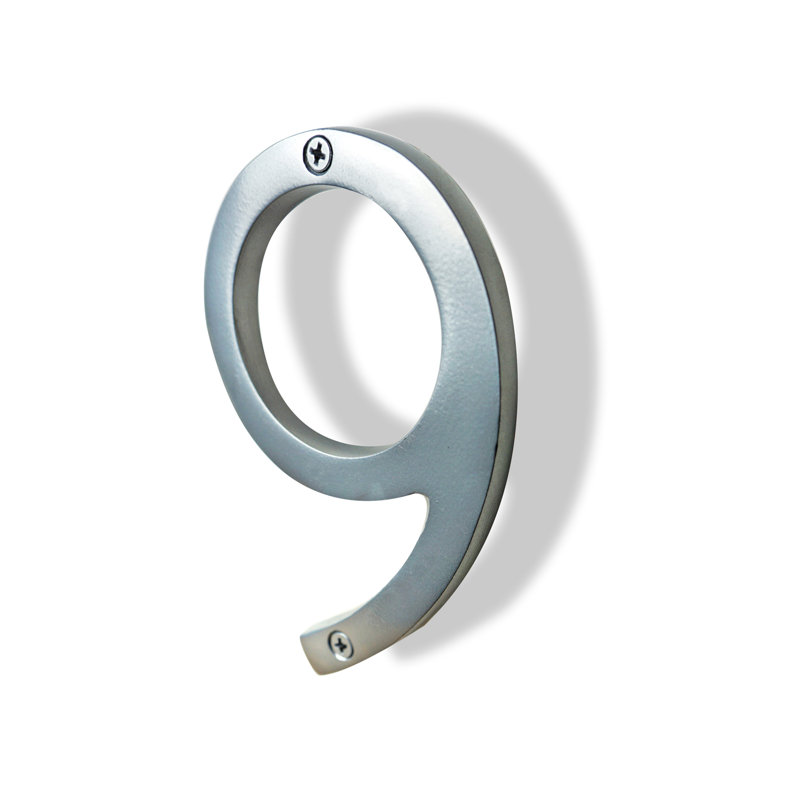 Numéro de maison en métal flottant, 9, Argent argent, 6"