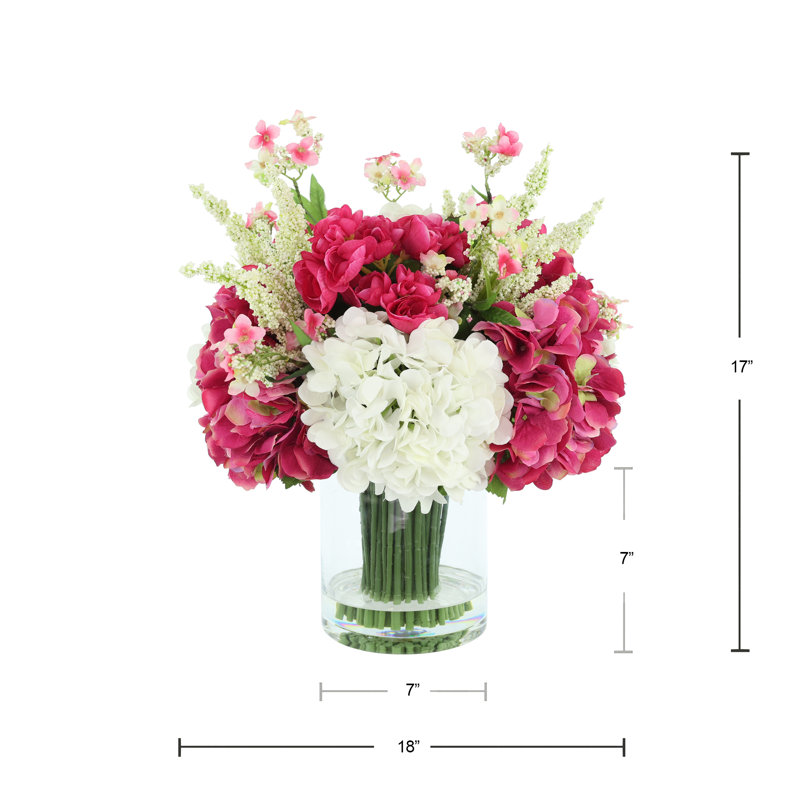 Hydrangea & Heather In A Glass Vase