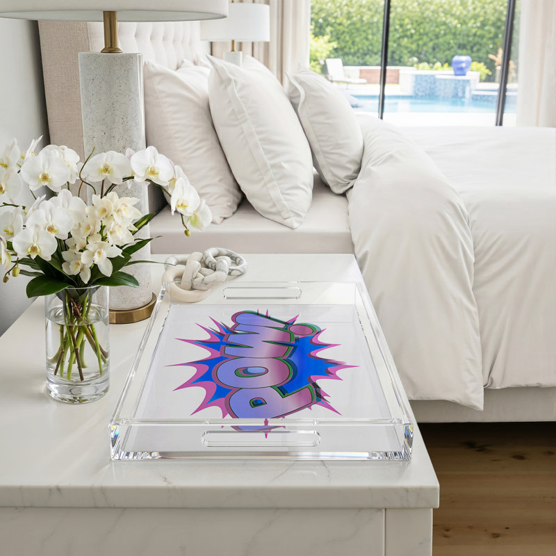Pow Blue Pink Acrylic Rectangle Decorative Tray, 22.5"W x 14.5"D x 2"H
