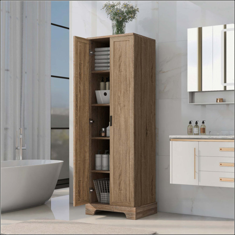 Storage Cabinet With Two Doors For Bathroom, Office, Adjustable Shelf, MDF Board