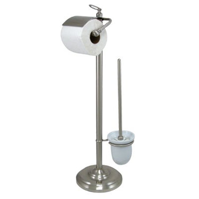 Vintage Free Standing Pedestal Toilet Paper Holder with Stool Brush Holder