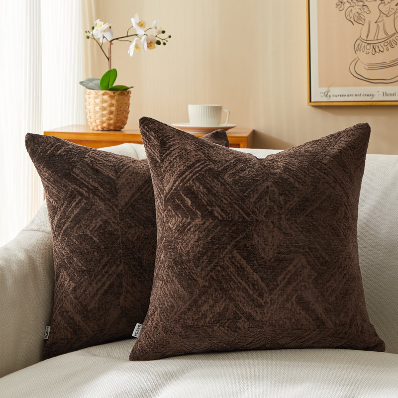  Chenille Throw Pillow Cover, Brown, 20" x 20" x 1"
