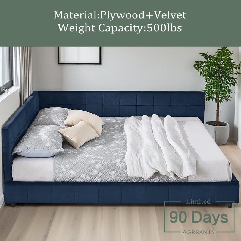 Queen Size Upholstered Tufted Bed Frame, Sofa Bed Frame With Comfortable Backrest And Armrests, Queen Size Bed For Bedroom, Living Room,Velvet