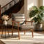 Chaise d'appoint de style Mid-Century moderne avec structure en bois massif et accoudoirs à cadre ouvert, fauteuil en microfibre d'aspect cuir, siège et coussin de dossier rembourrés pour le salon, la chambre et le bureau-1857976830