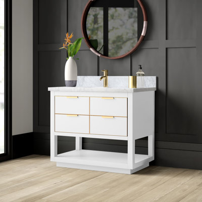 Meuble-lavabo simple 42 po avec plateau en marbre de Carrare Allie