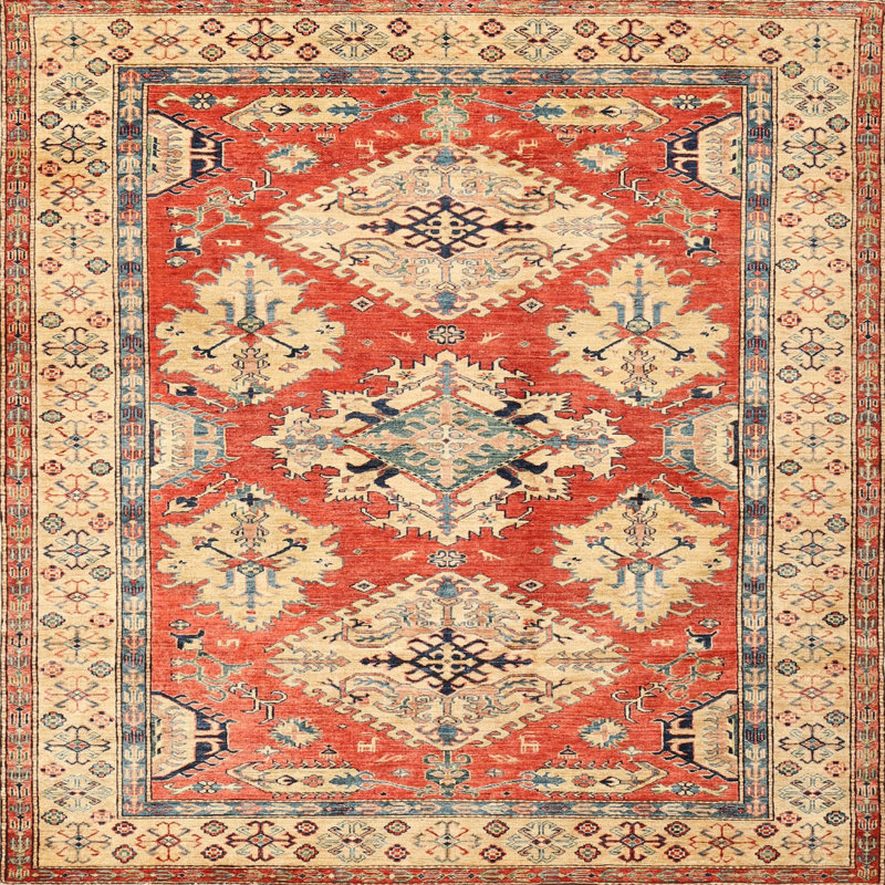Tapis oriental orange / beige, Carré 7 pi