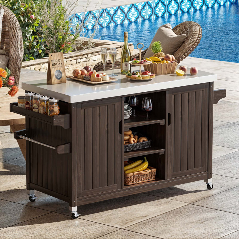 Lark Manor Aisma Red Barrel Studio® Bar Cart with Solid Wood Outer ...
