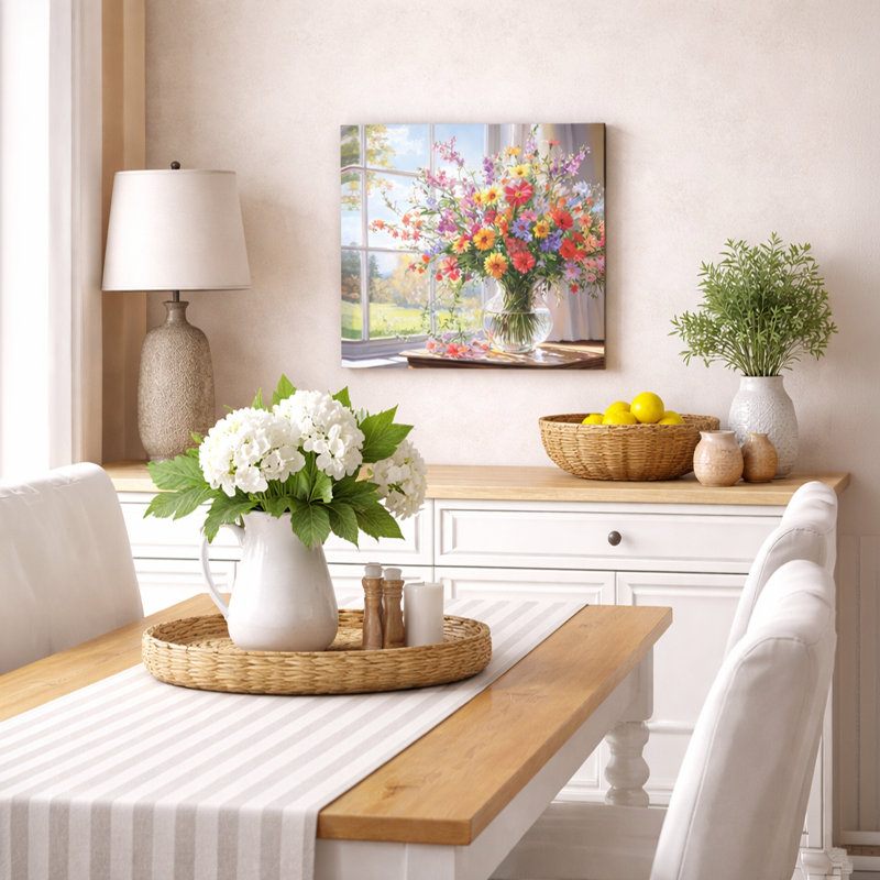 Printemps, fenêtre, jardin, toile tendue, art mural, 20"W x 20"H x 1.5"D