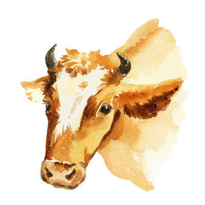 Somersworth Watercolor Illustration of Cow 1 Piece Wrapped Canvas Painting