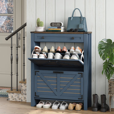 16-Pair Farmhouse Shoe Storage Cabinet