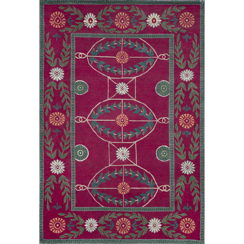Athena Oriental Area Rug in Blue/Fuchsia/Green, Rectangle 5' x 7'