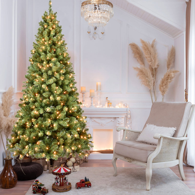 Arbre de Noël en PVC pré-éclairé avec lumières UL, fil mémoire dépliable automatiquement, assemblage facile avec support en métal stable - arbre de Noël artificiel complet