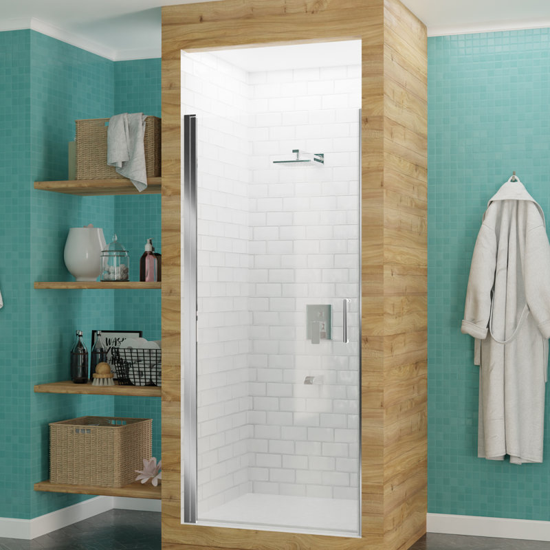 Lancer Series 23.4" W x 72" H Hinged Semi-Frameless Shower Door, Polished Chrome