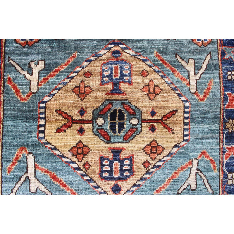 Tapis unique vert / rouge / bleu marine noué à la main de haute qualité
